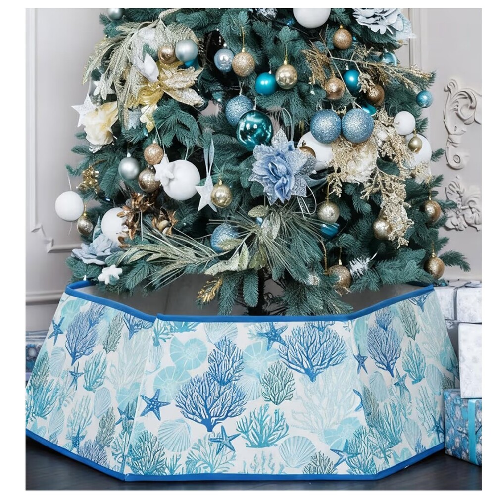 Soulchen 31.5 Inch Coastal Christmas Tree Collar Starfish Ocean Beach Blue